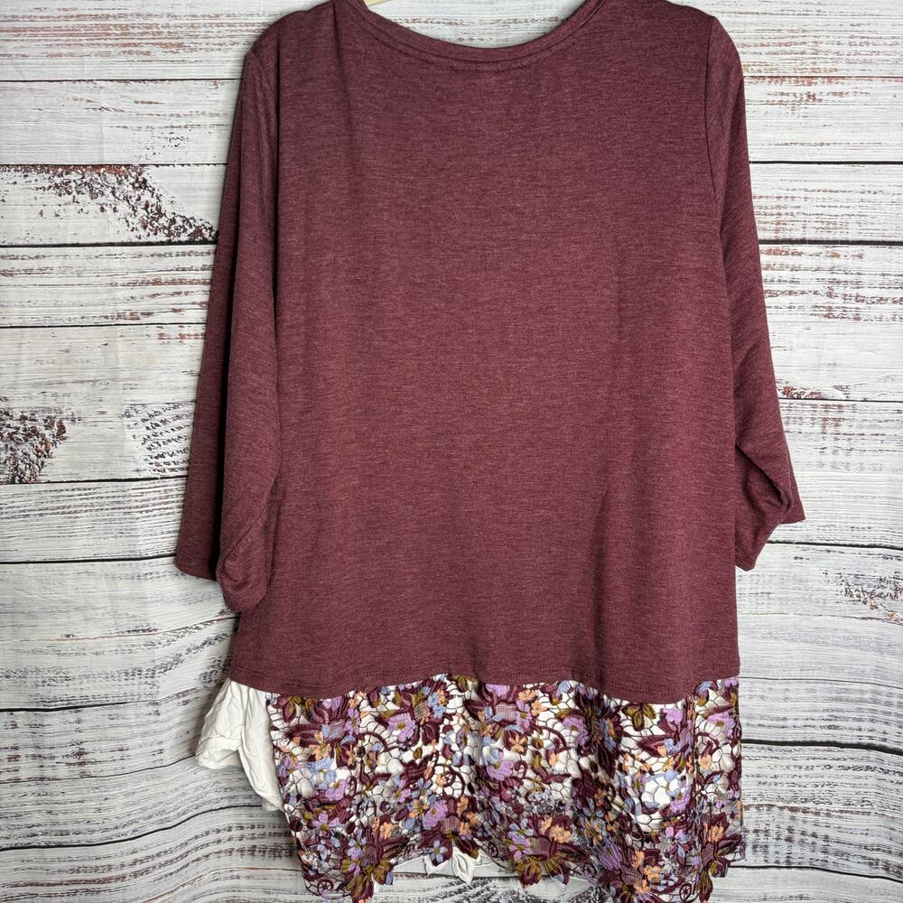 LOGO Lounge Layered Lace Hem Tunic Top 2X Boho Floral - Picture 4 of 6